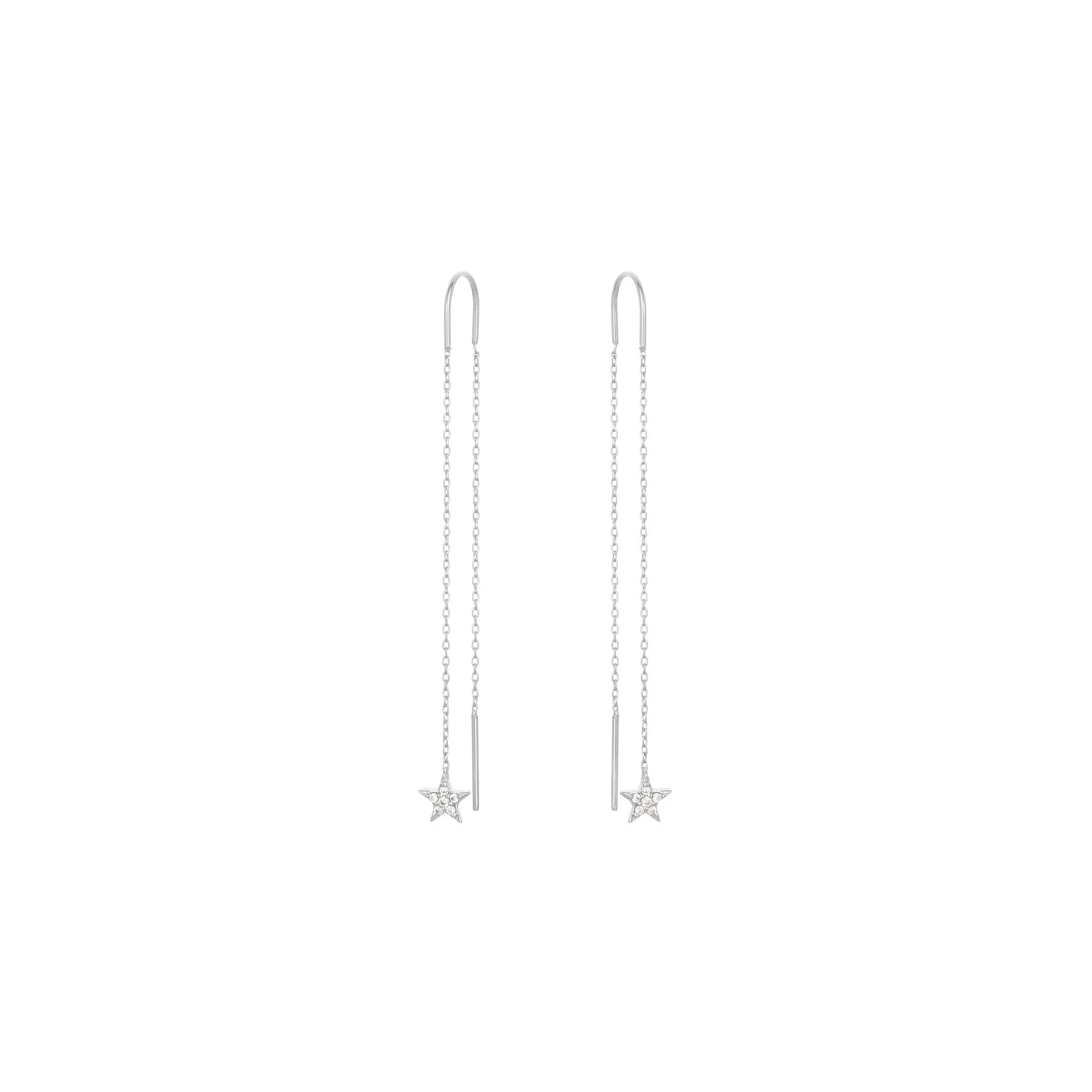 Dangling Star 18K White Gold Earring w. Diamond