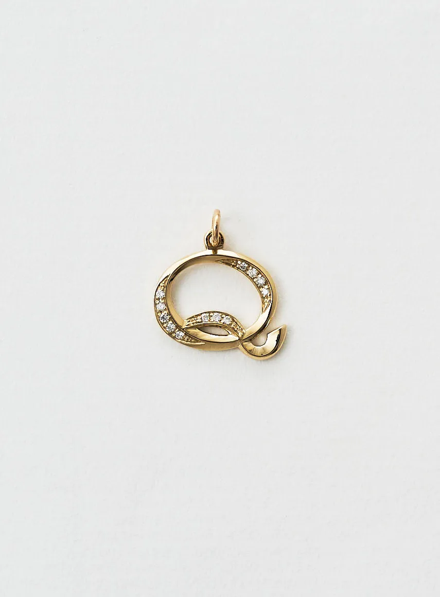 Diamond Letter Q 18K Gold Necklace or Pendant w. Diamond