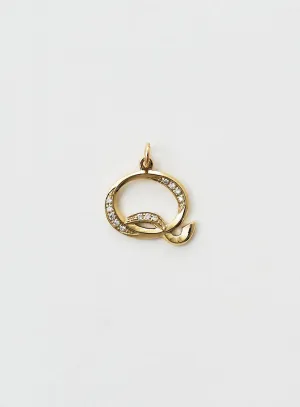 Diamond Letter Q 18K Gold Necklace or Pendant w. Diamond