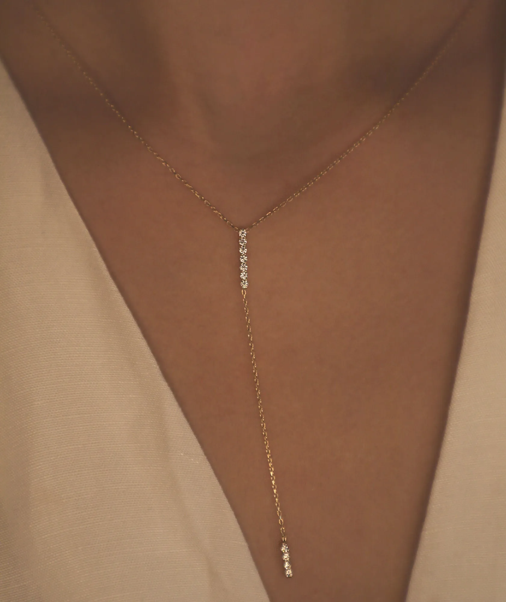 Double Bar 18K Gold Necklace w. Diamonds