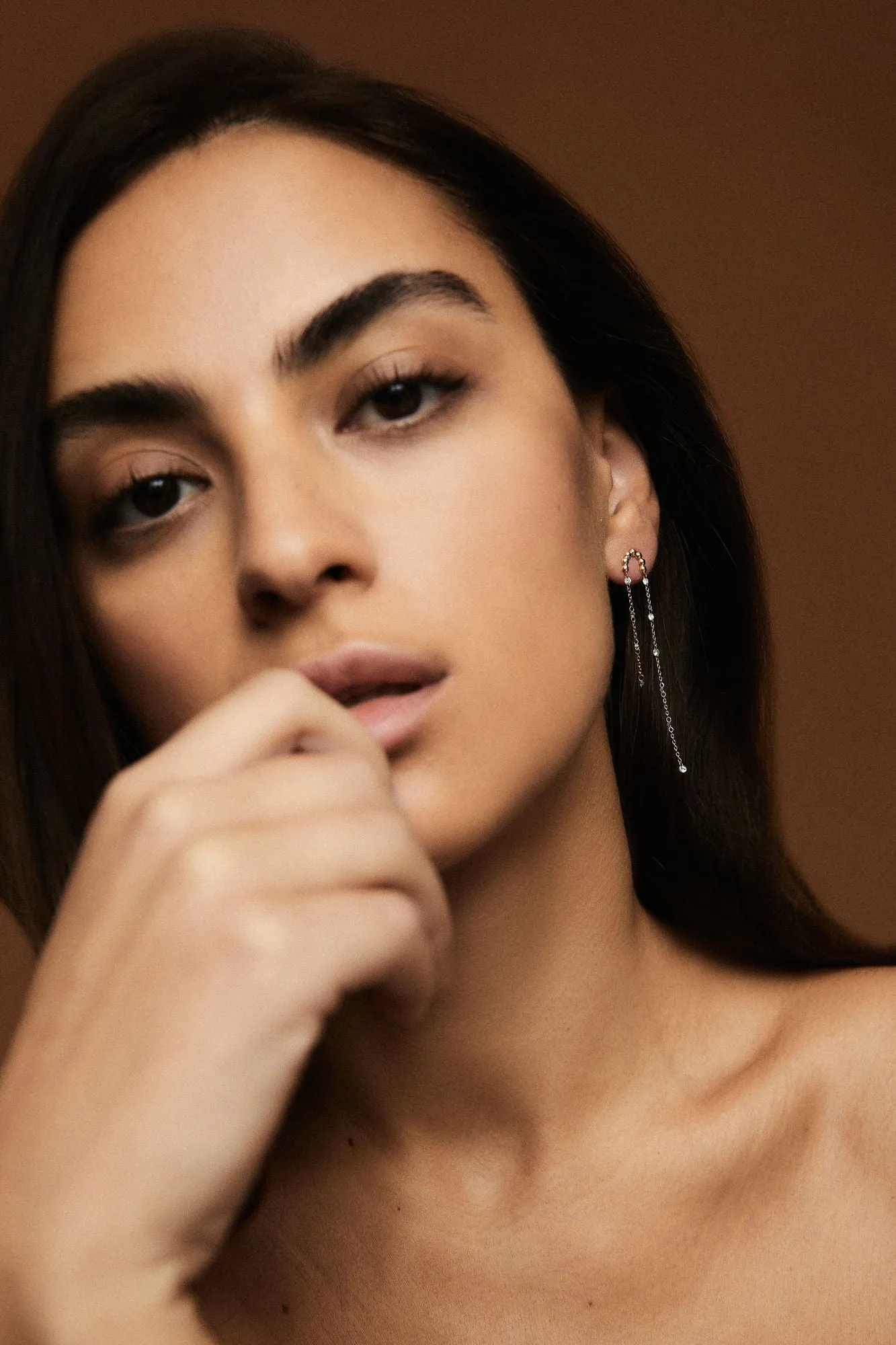 Double Cascade Nude 18K Gold Earrings w. Lab-Grown Diamonds