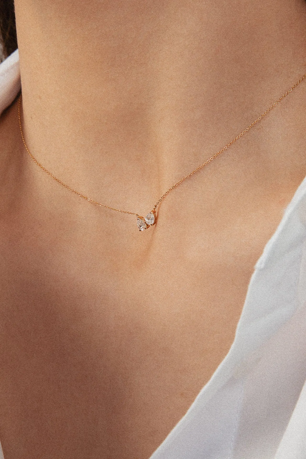 Double Pear 18K Rose Gold Necklace w. Lab-Grown Diamonds