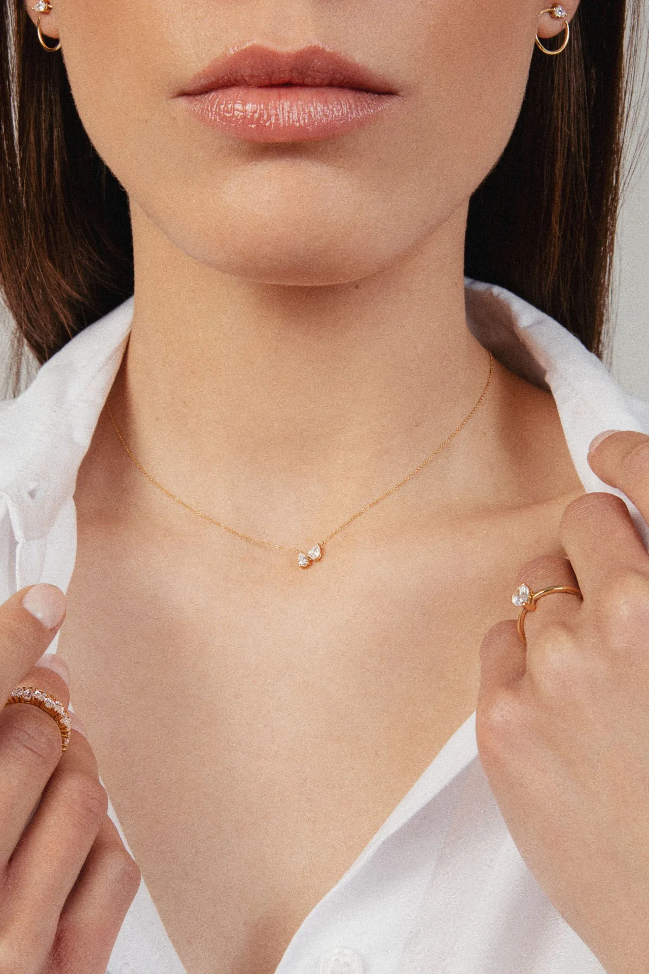 Double Pear 18K Rose Gold Necklace w. Lab-Grown Diamonds