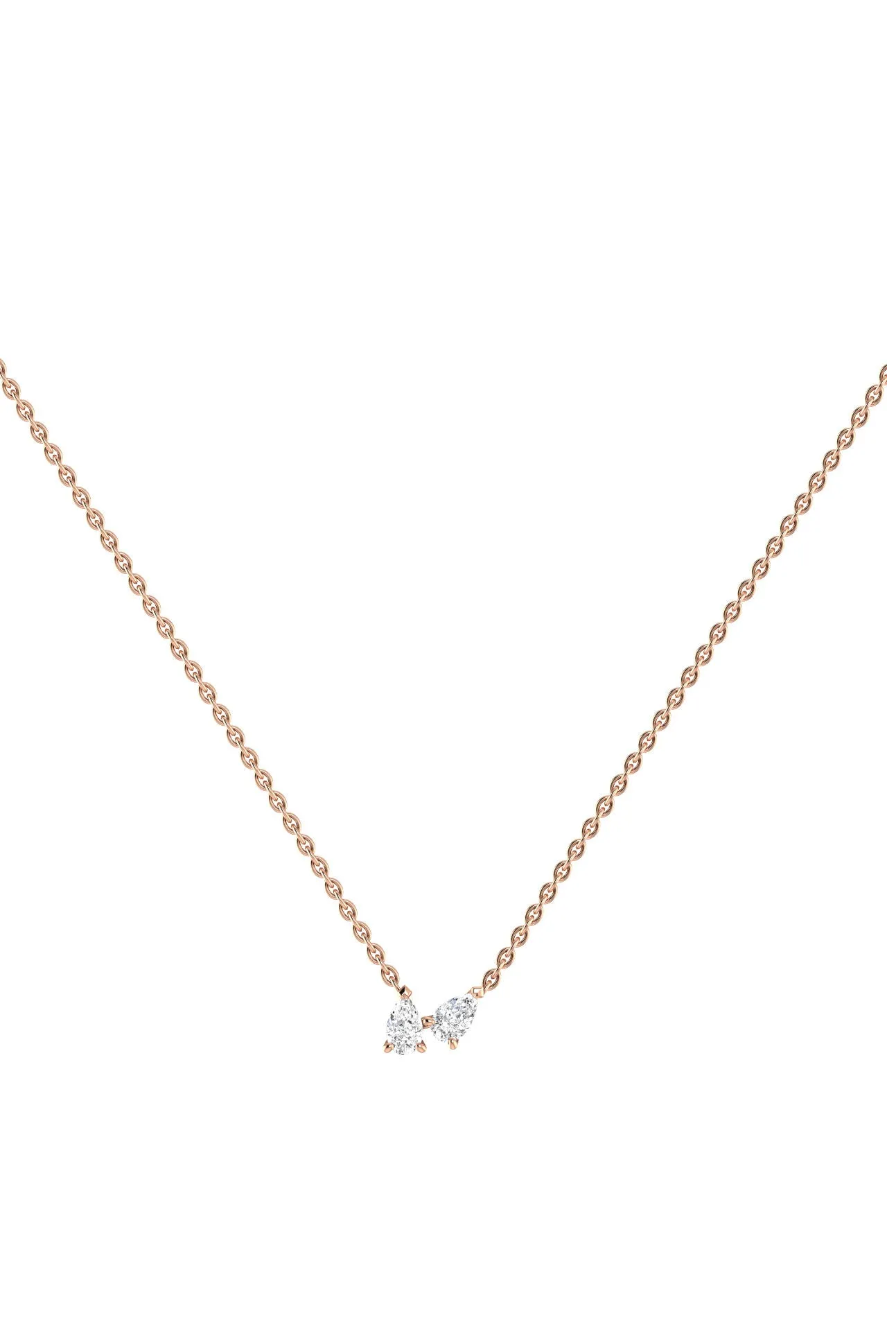Double Pear 18K Rose Gold Necklace w. Lab-Grown Diamonds