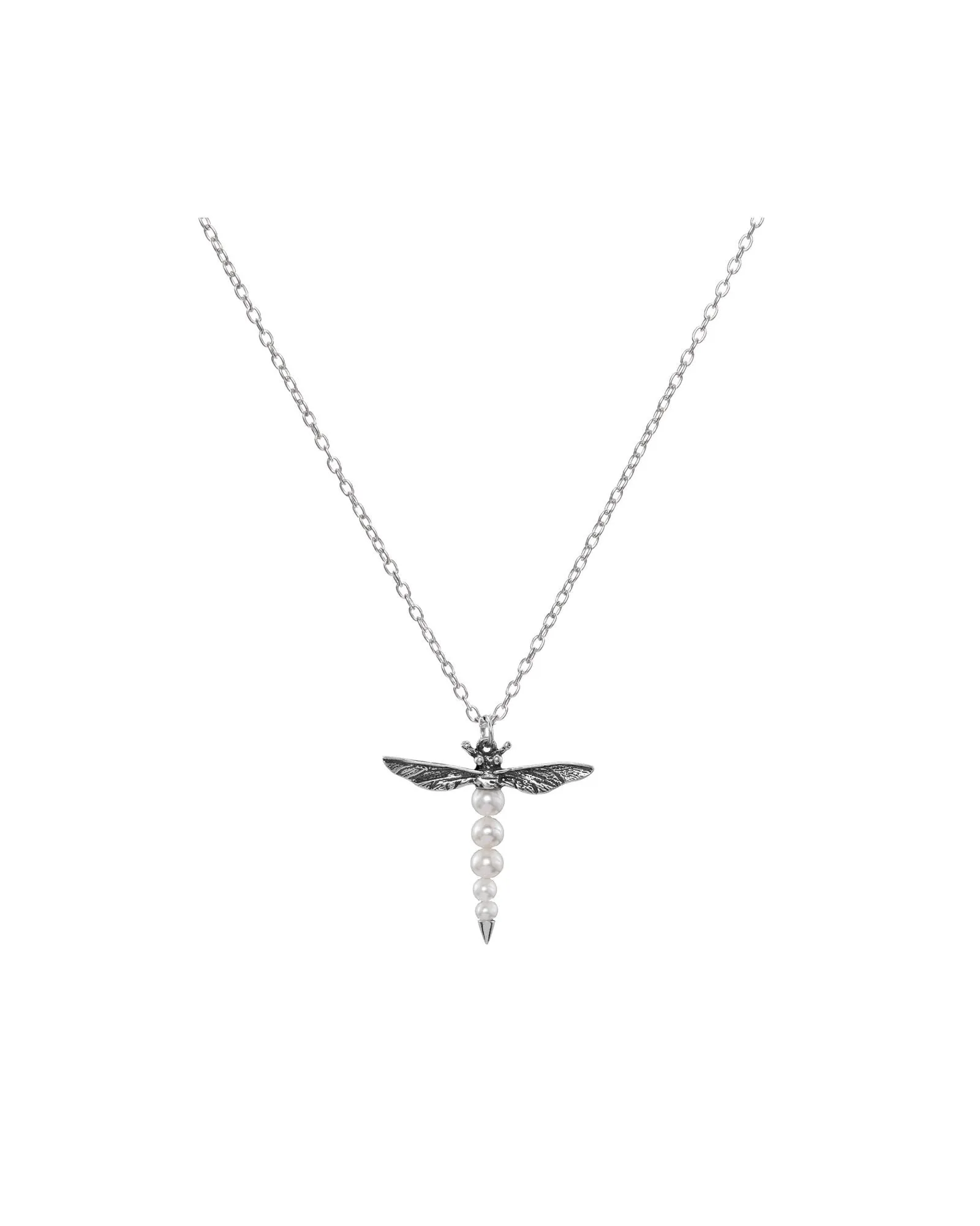 Dragonfly Silver Necklace w. Pearl
