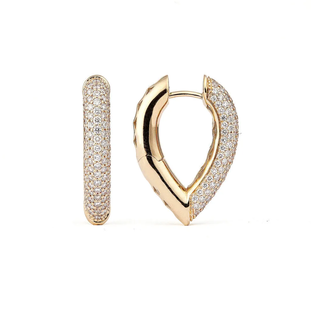 Drop Link Medium Pavé (25 mm) 18K Gold Hoops w. Diamonds
