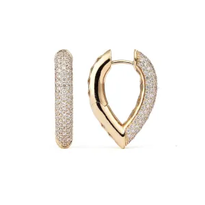 Drop Link Medium Pavé (25 mm) 18K Gold Hoops w. Diamonds