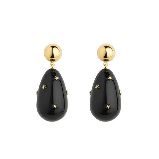 Drop Stars Black Gold Plated Earrings