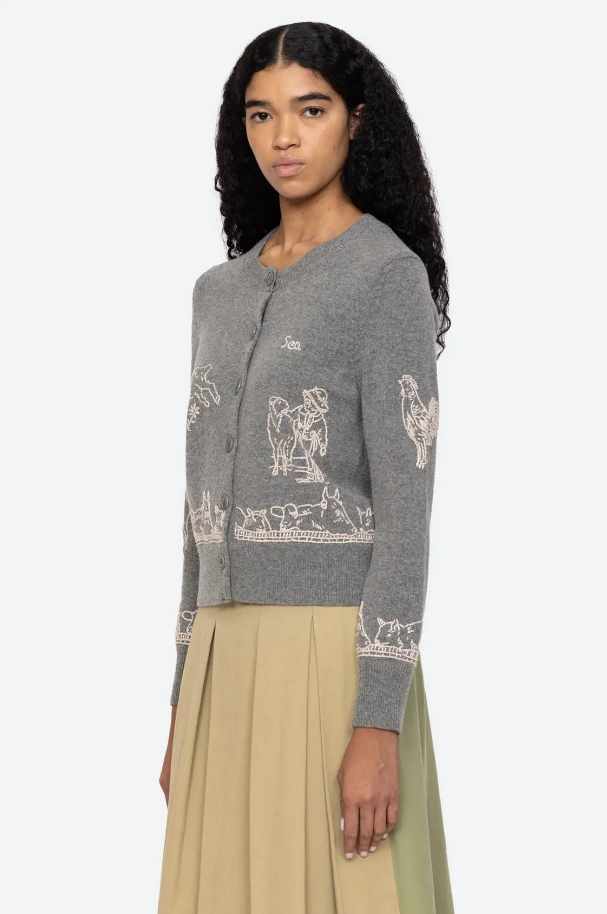 Edin Farm Embroidery Cardigan Grey