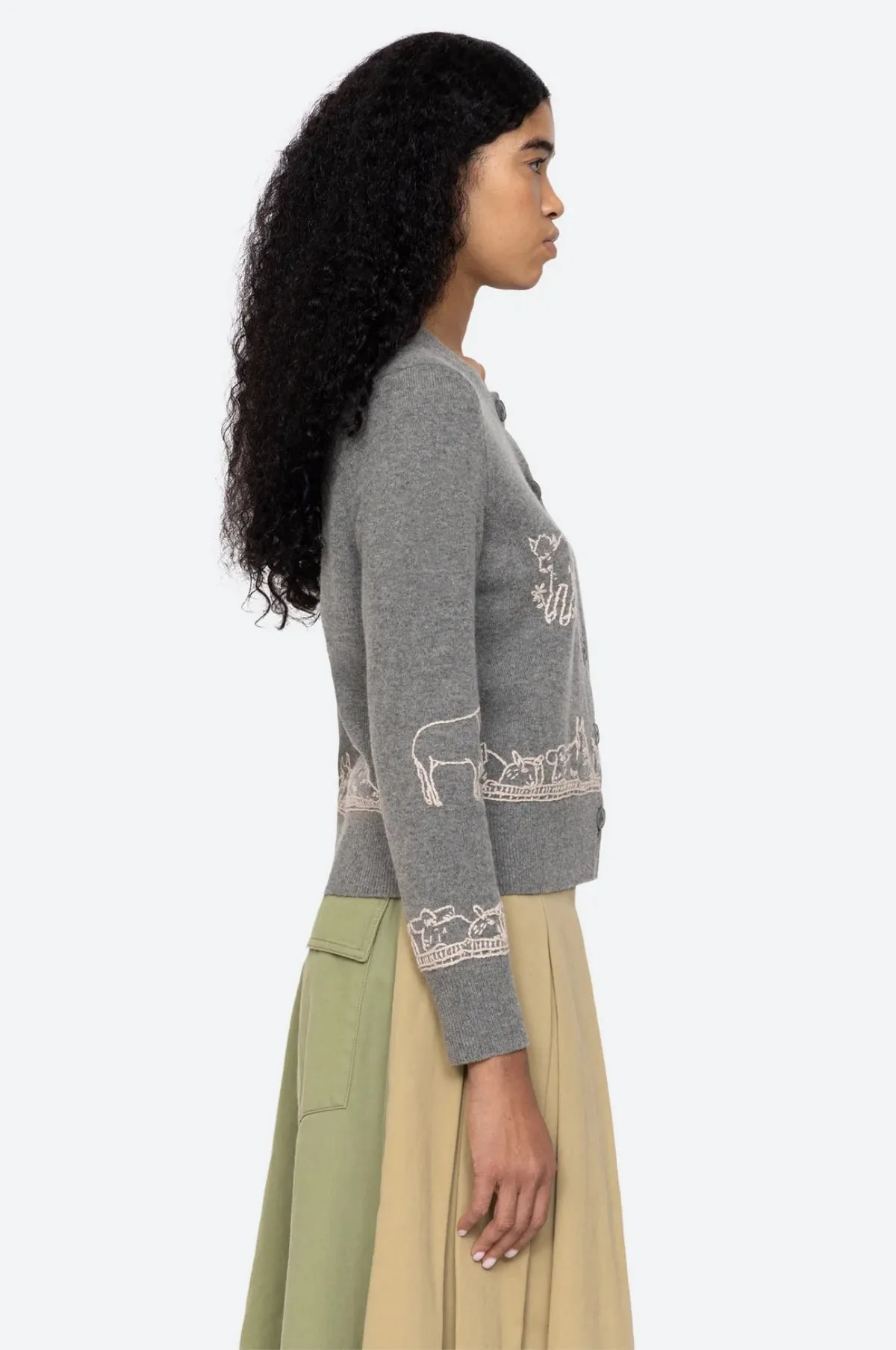 Edin Farm Embroidery Cardigan Grey