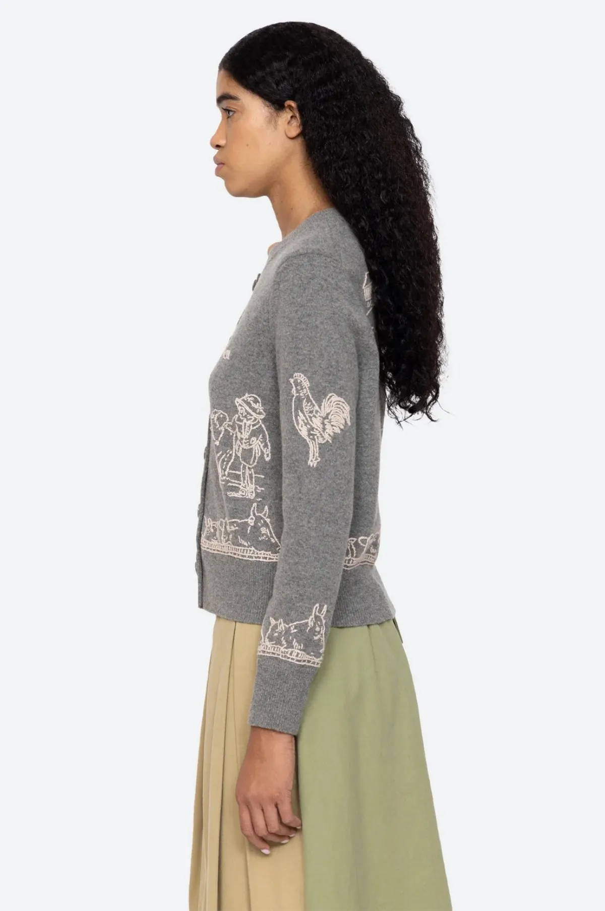 Edin Farm Embroidery Cardigan Grey