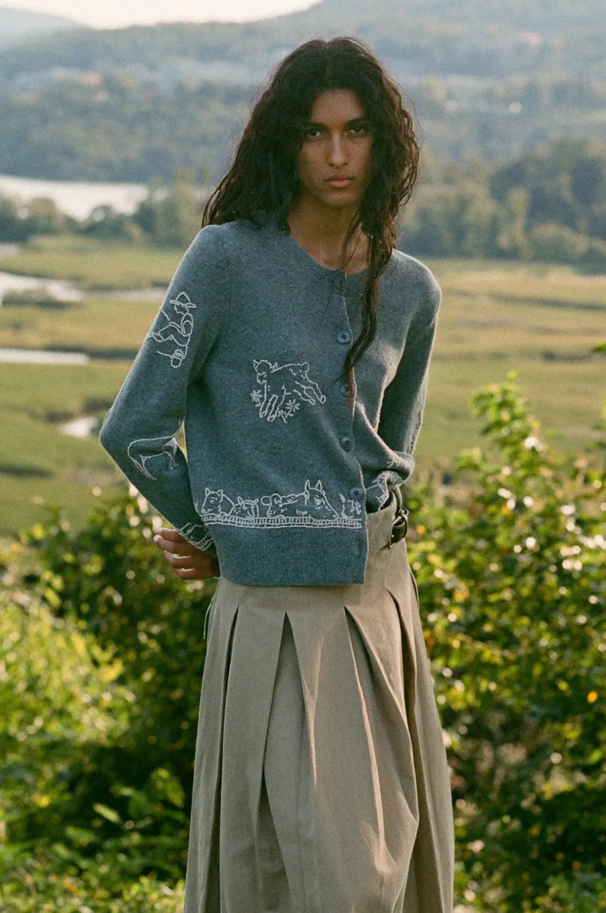 Edin Farm Embroidery Cardigan Grey