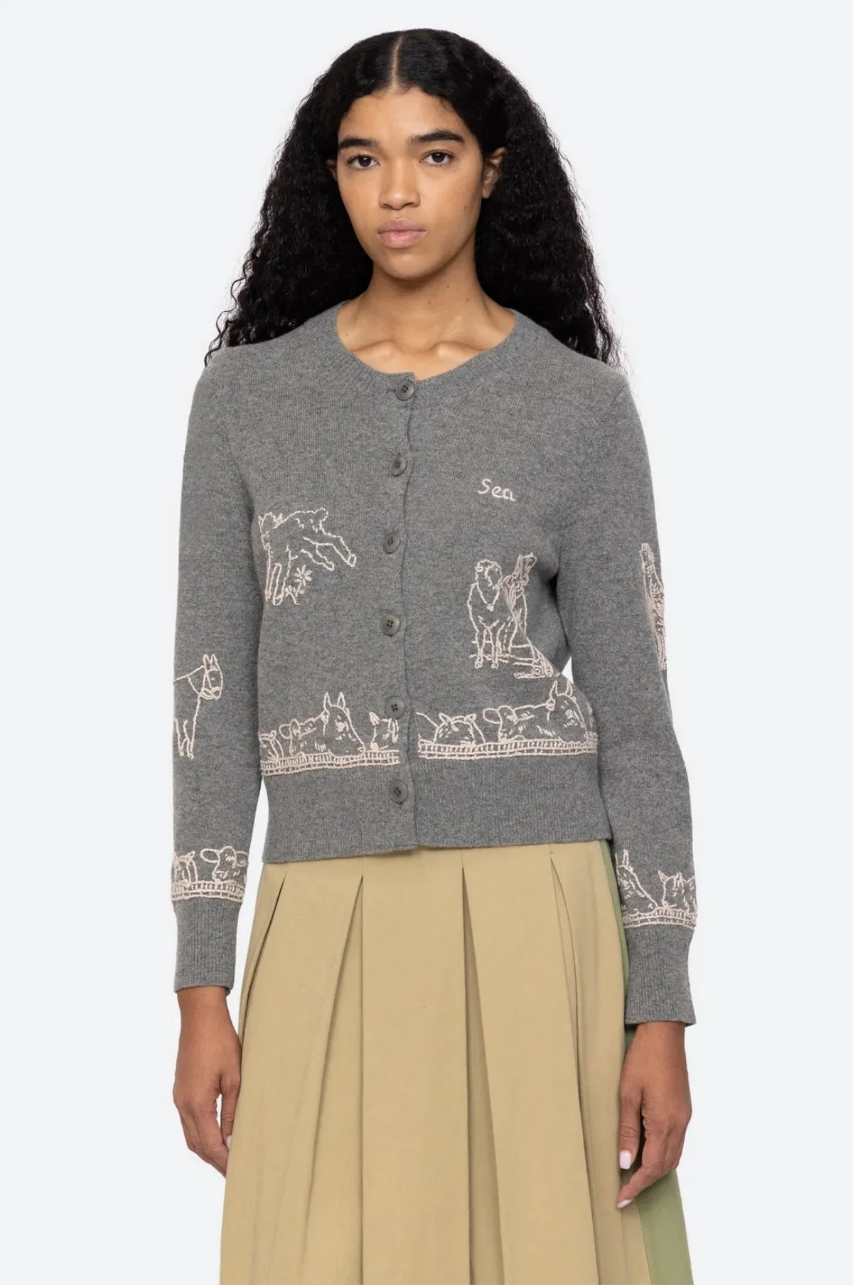 Edin Farm Embroidery Cardigan Grey