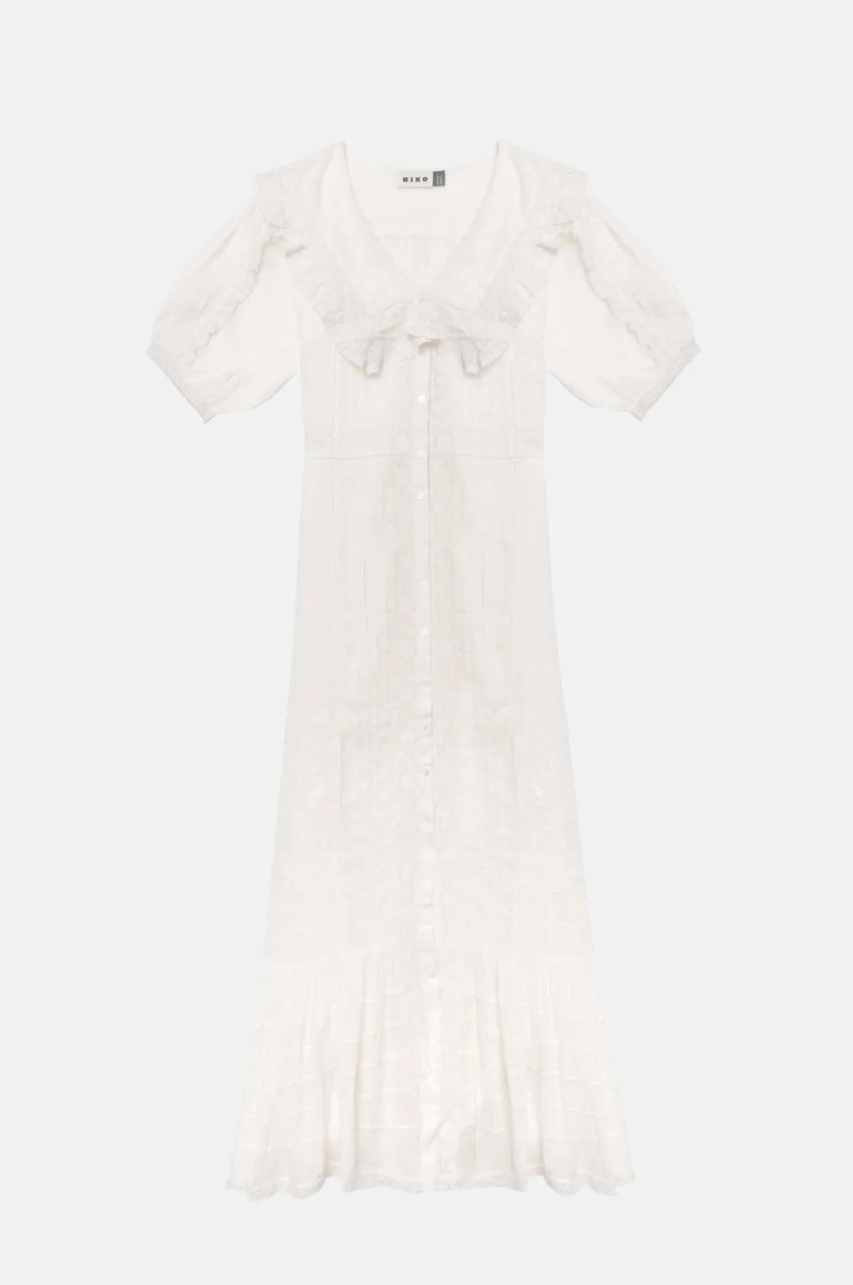 Edina Dress Pansy Embroidery White