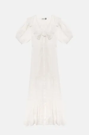 Edina Dress Pansy Embroidery White
