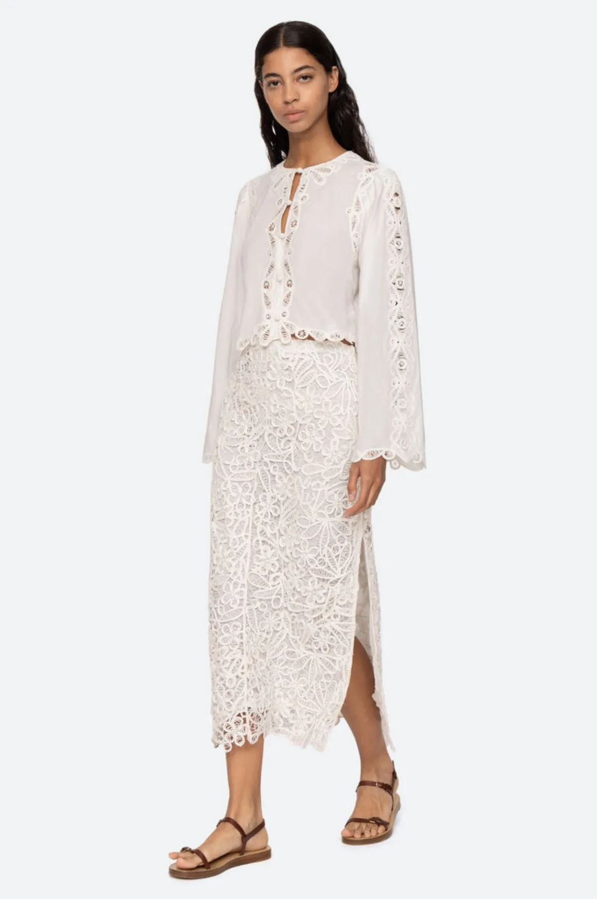 Elke Soutache L/Slv Blouse White