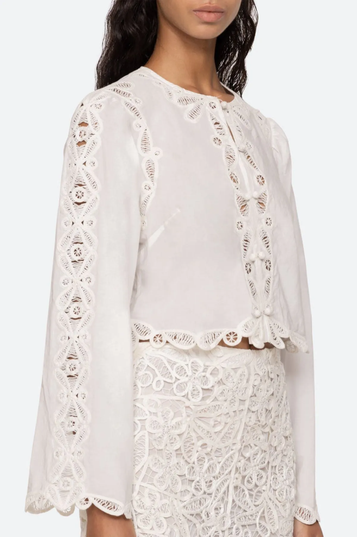 Elke Soutache L/Slv Blouse White