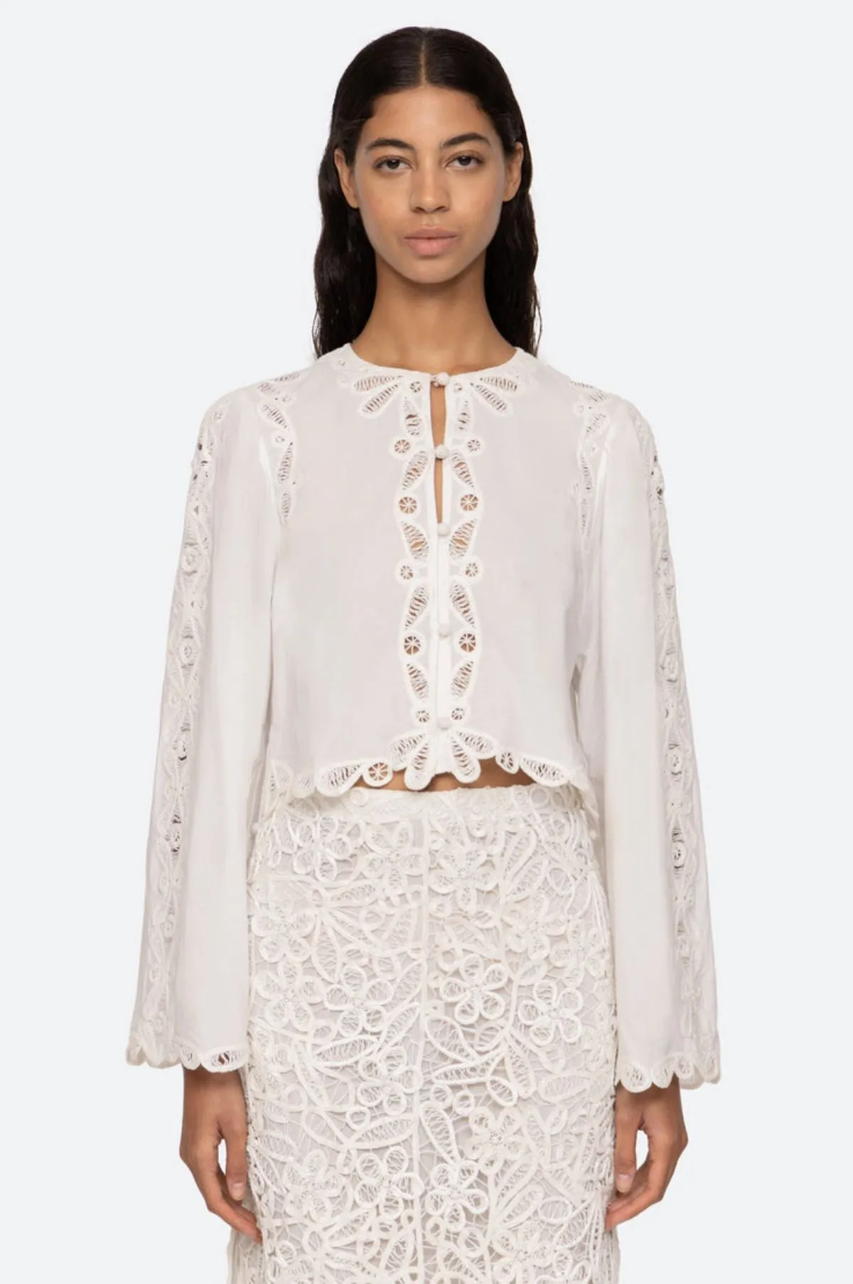Elke Soutache L/Slv Blouse White