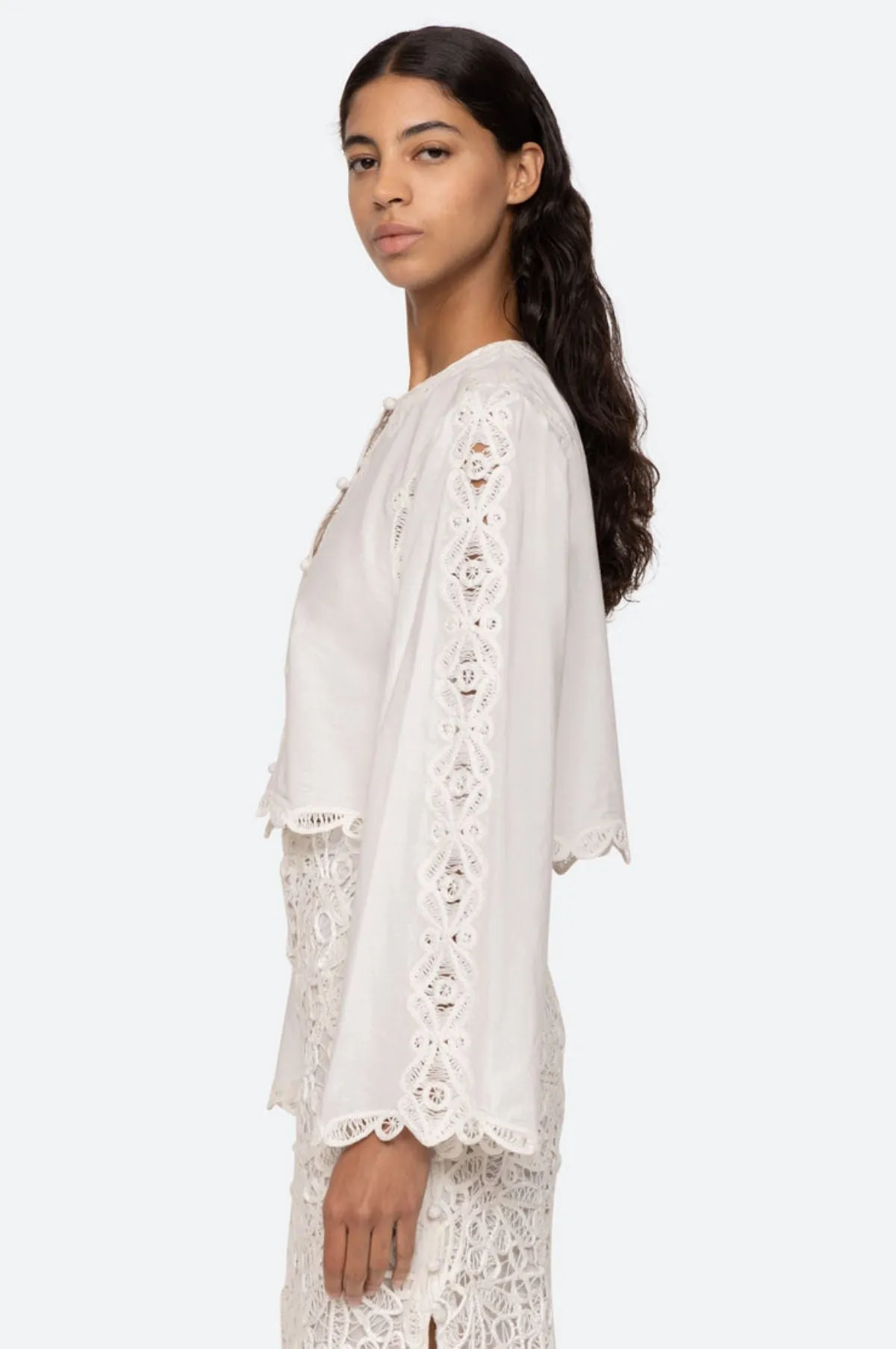 Elke Soutache L/Slv Blouse White