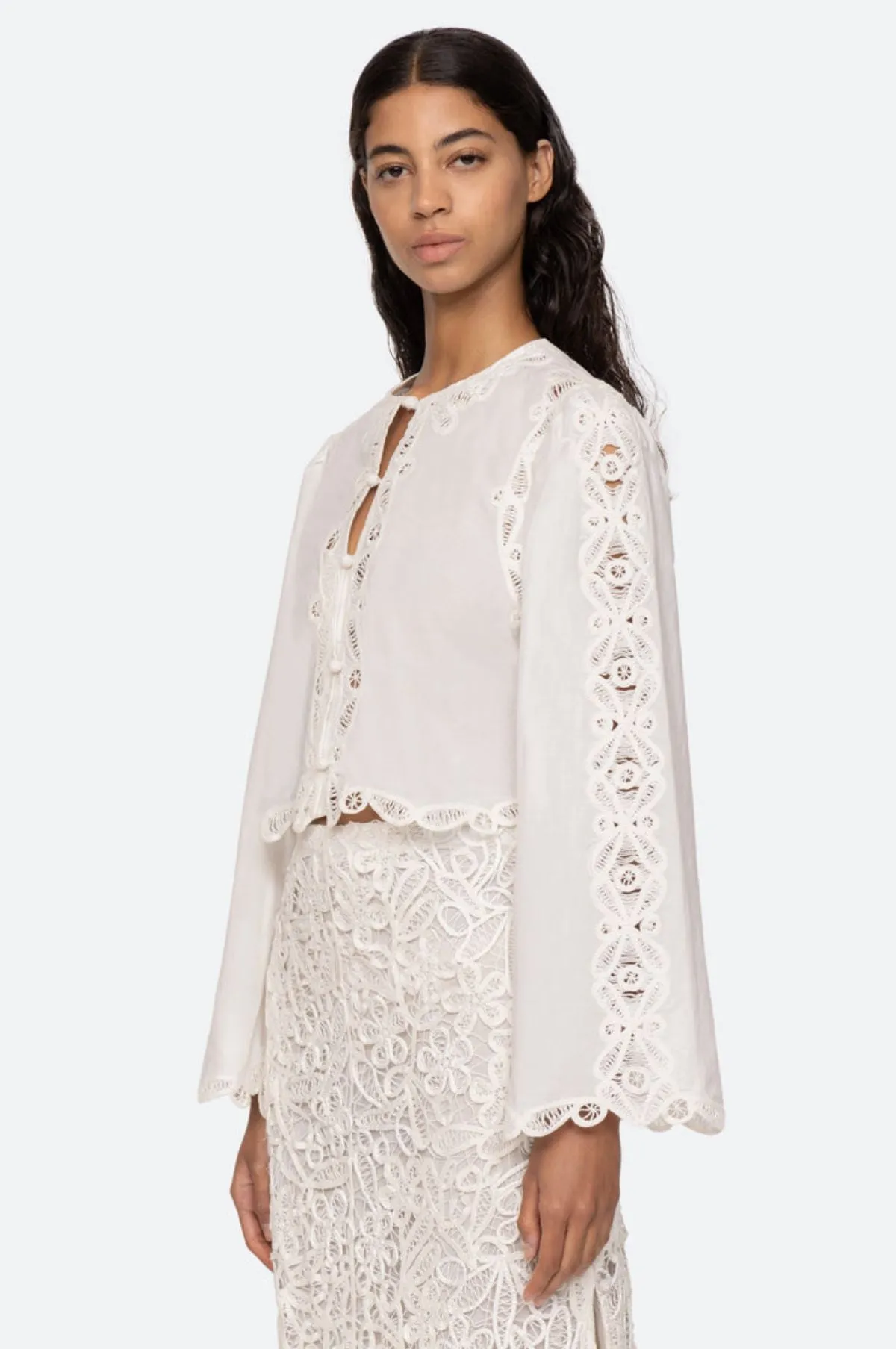 Elke Soutache L/Slv Blouse White