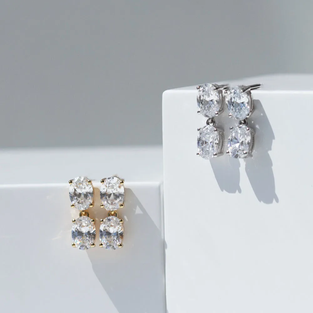 Ellisse Due Piccolo 18K Gold Plated Earrings w. Zirconia