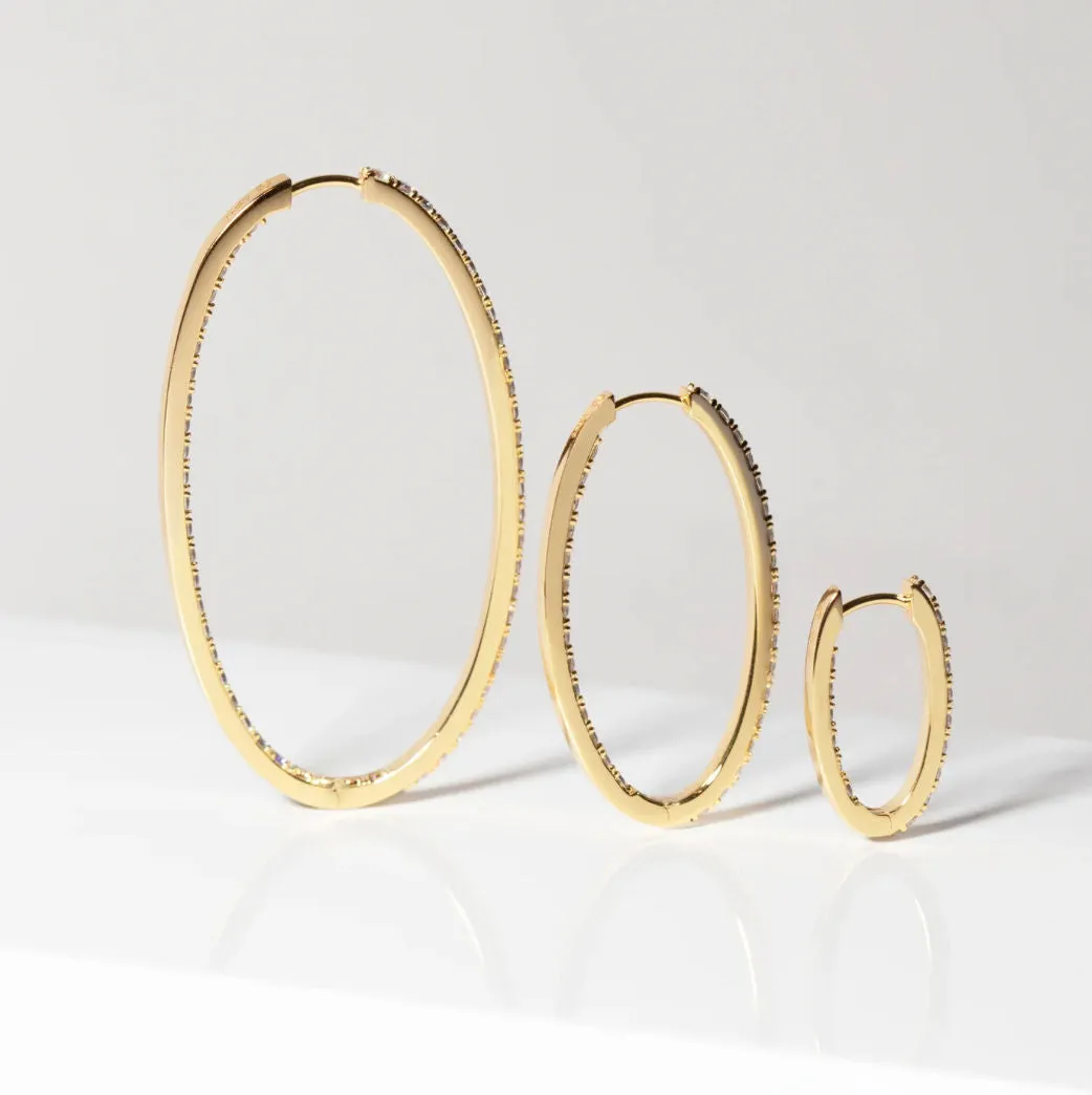 Ellisse Grande 18K Gold Plated Hoops w. Zirconias