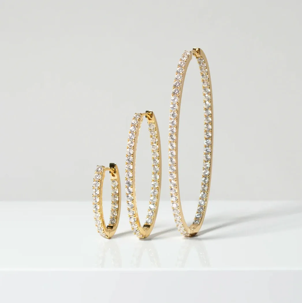 Ellisse Grande 18K Gold Plated Hoops w. Zirconias