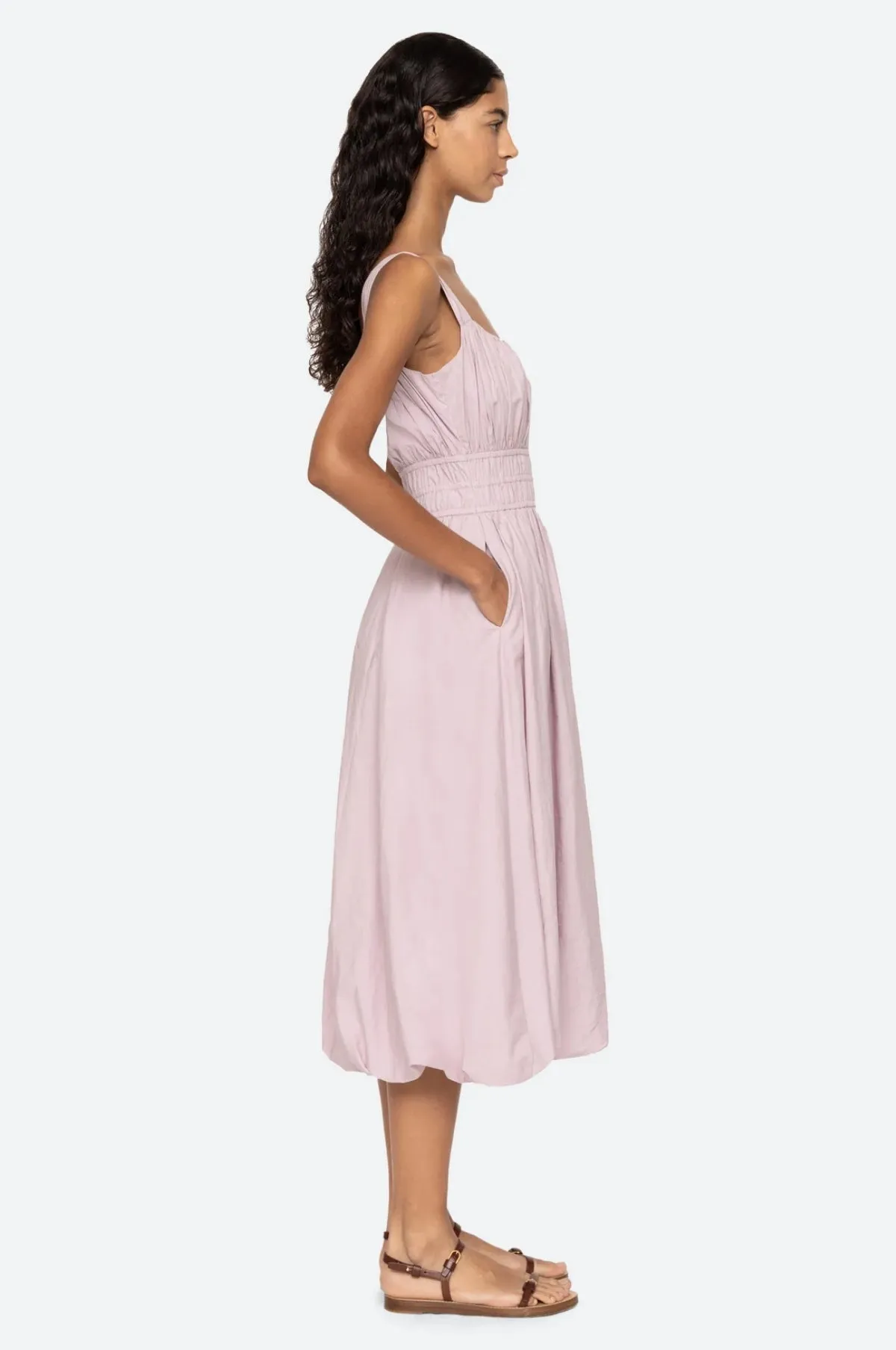 Emmet Poplin Midi Bubble Dress Lilac