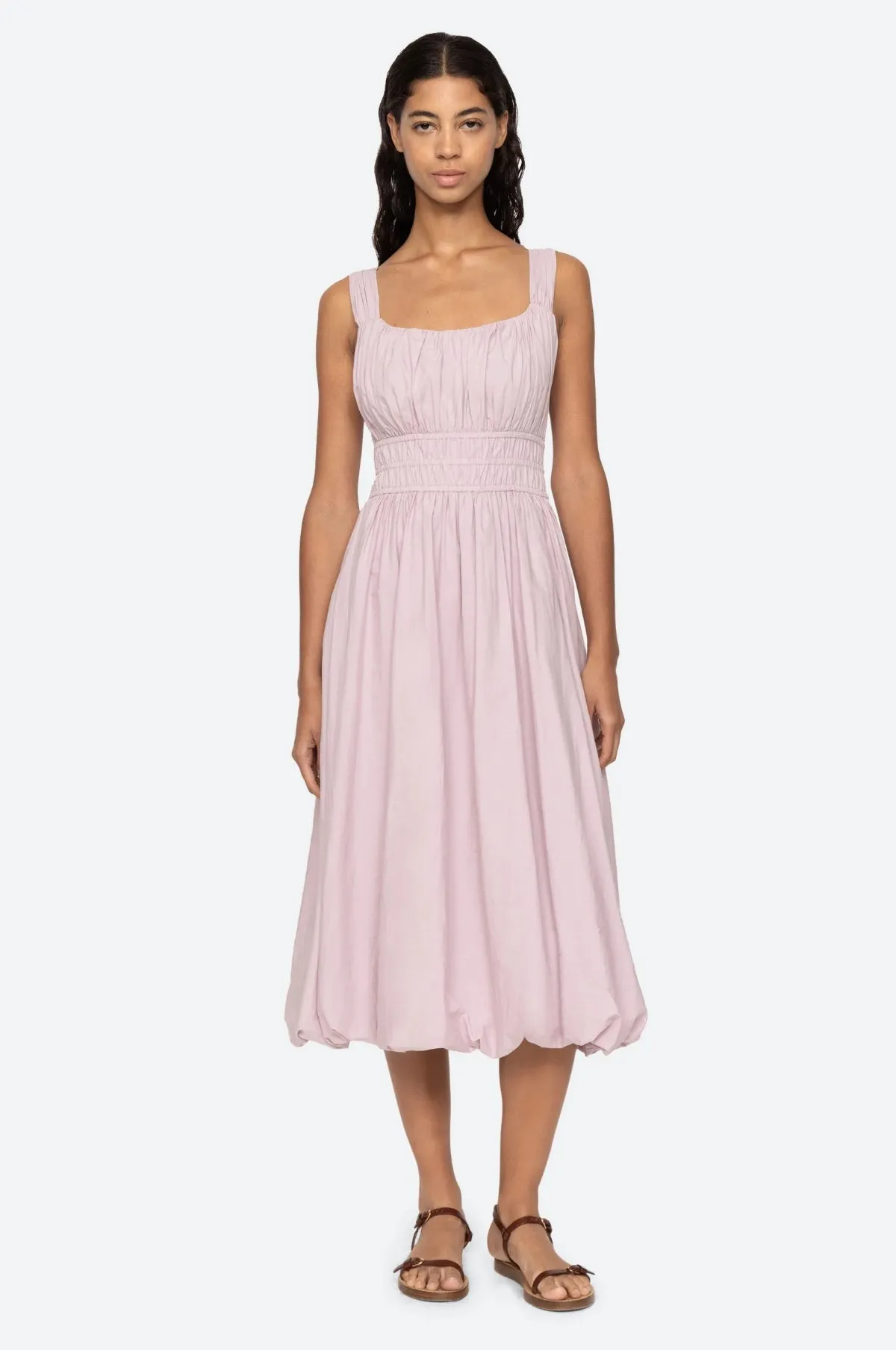 Emmet Poplin Midi Bubble Dress Lilac