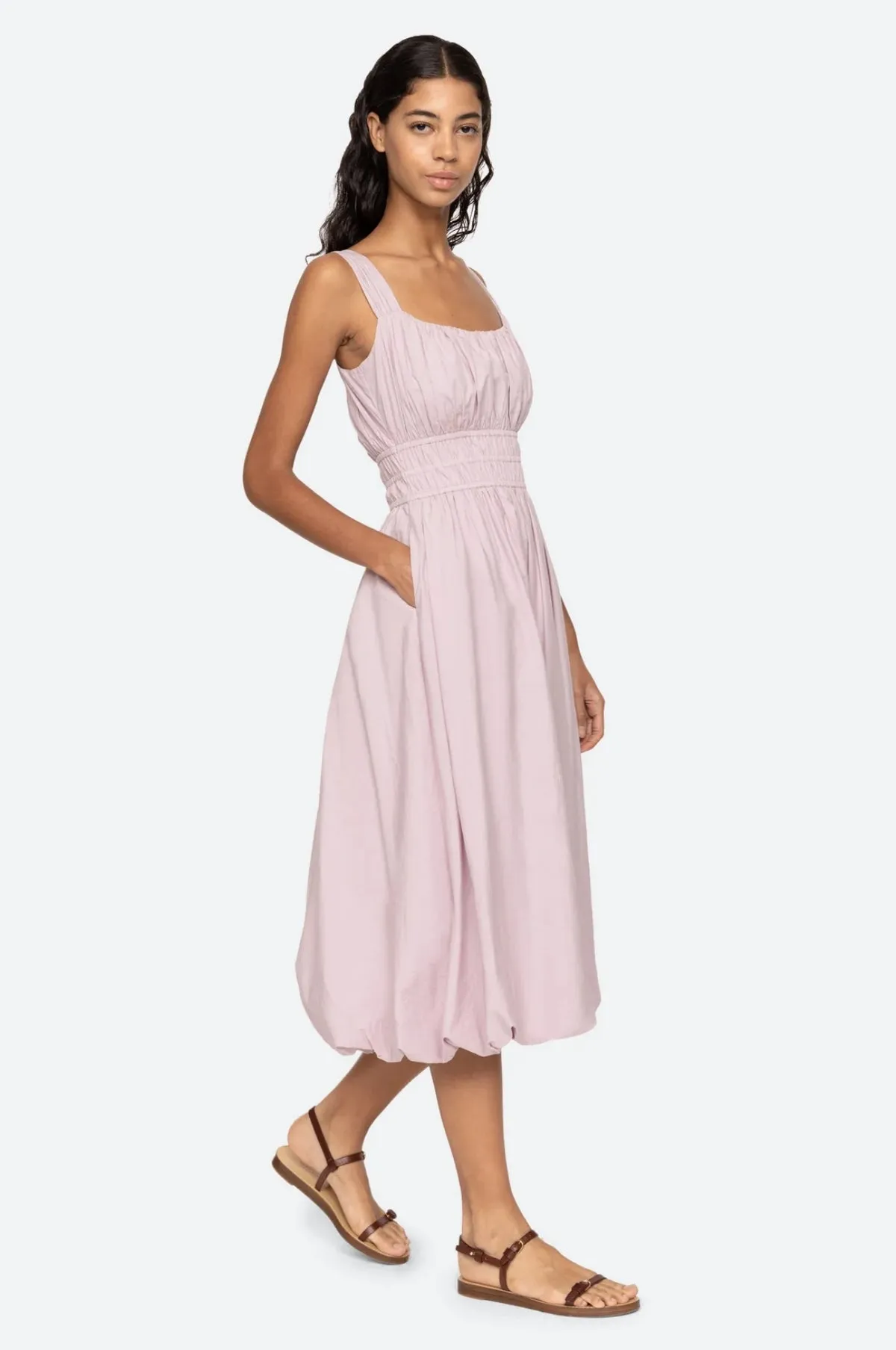 Emmet Poplin Midi Bubble Dress Lilac
