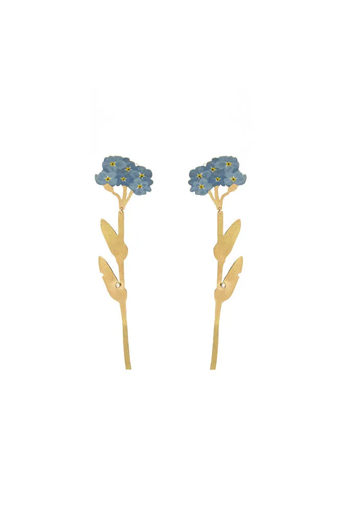 Forget Me Not Drop 18K Gold Earrings w. Diamond