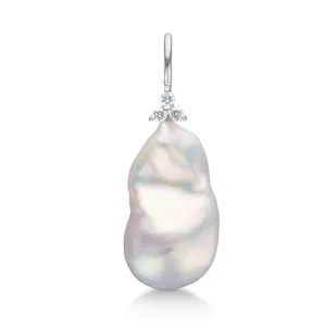 Fryd Baroque 18K Whitegold Pendant Large w. Diamonds & Pearl
