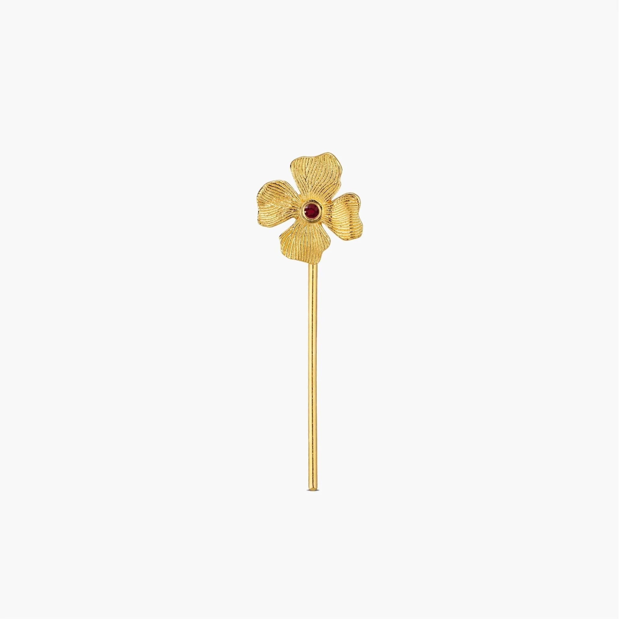 Furaha Gold Plated Earring w. Red Zirconia