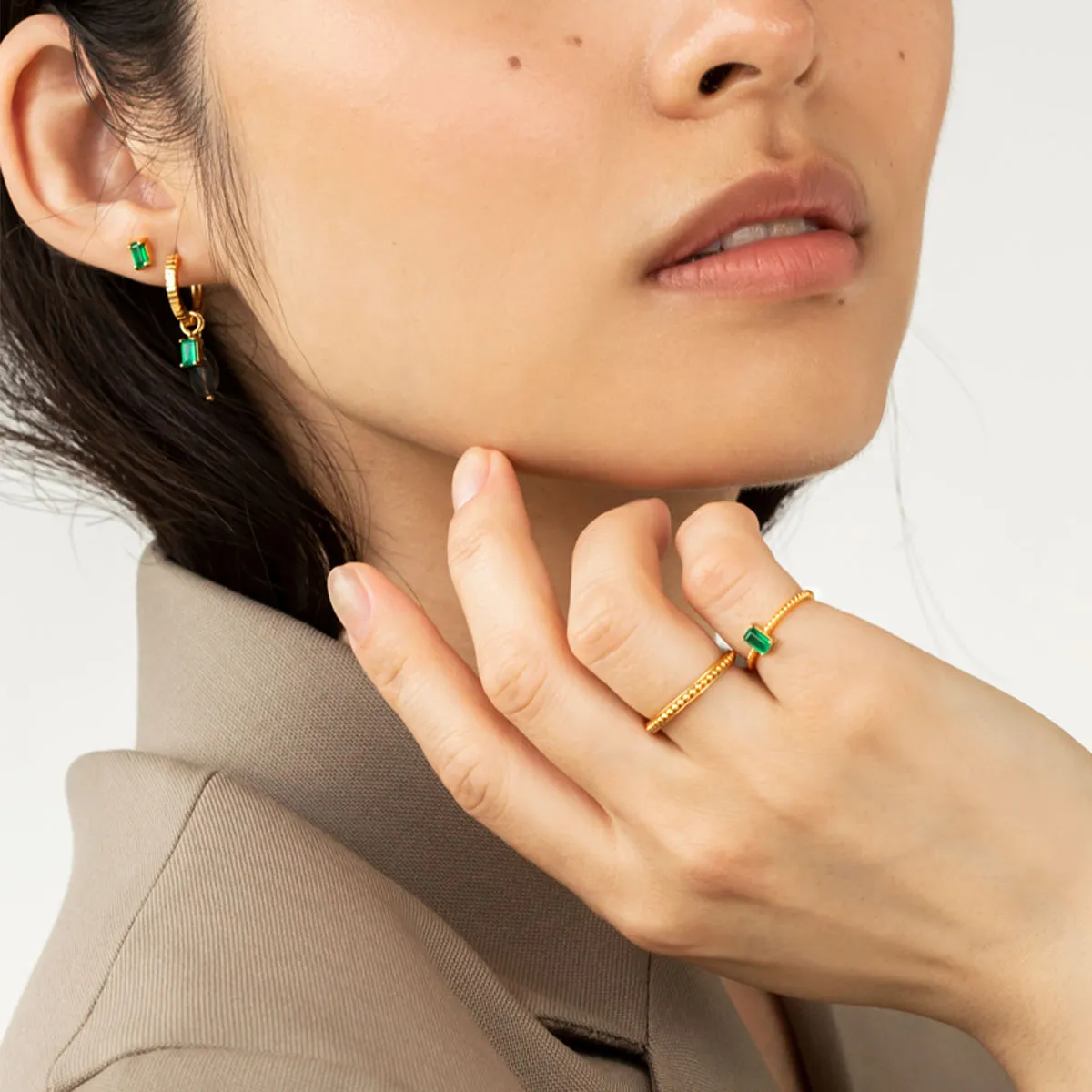 Gem Candy Green 18K Gold Plated Stud w. Agate