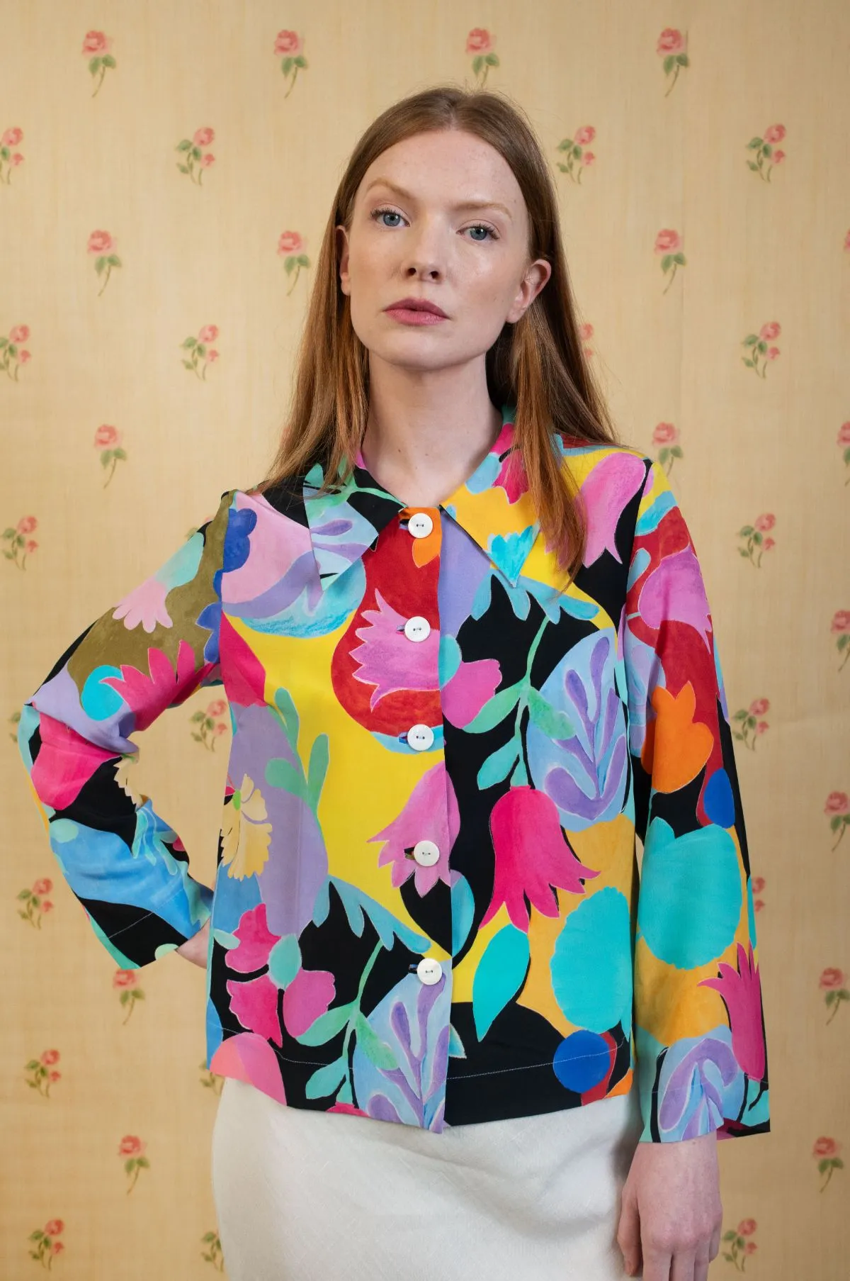 Ginette Top Abstract Tulip Black