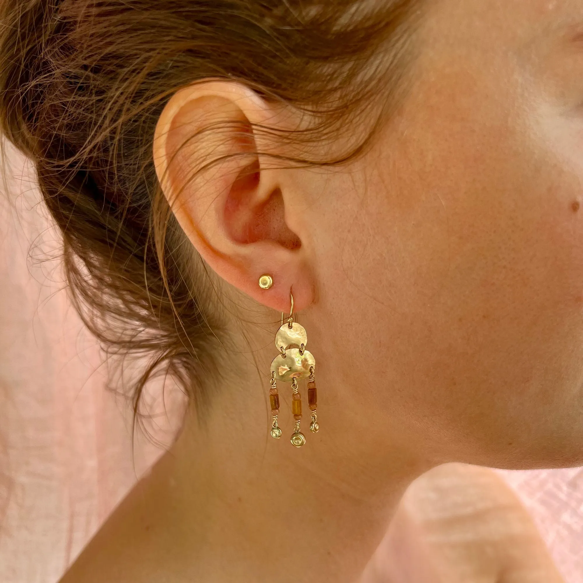 Gisella 14K Goldfilled Ear Hook w. Tiger's Eye & Vintage Glass Bead