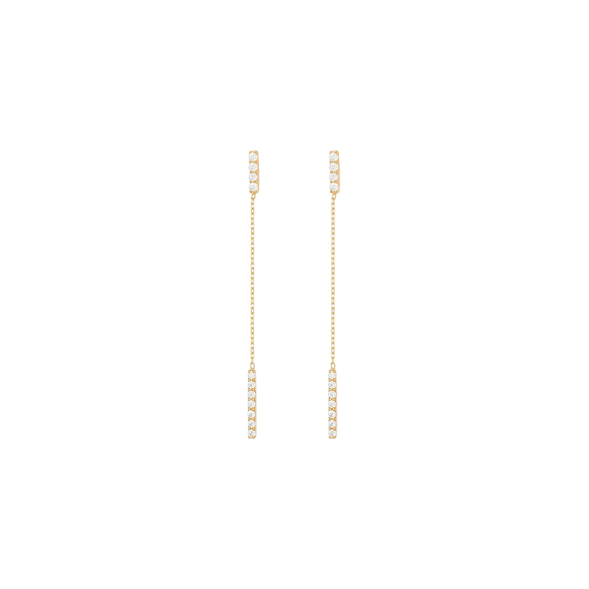 Hanging Bar 18K Gold Earring w. Diamonds