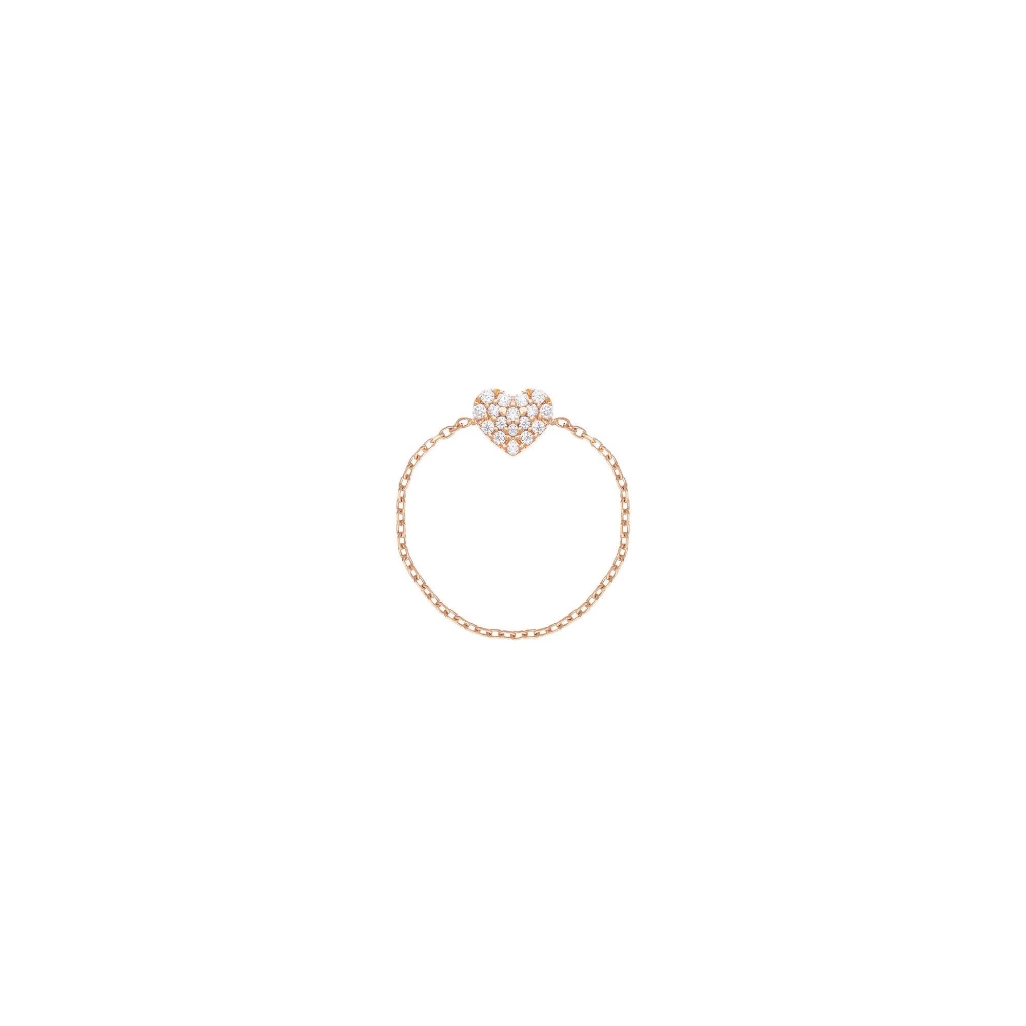 Heart Chain 18K Rose Gold Ring w. Diamonds