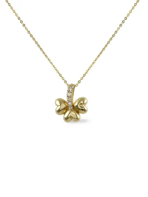 Heart Clover 14K Gold Necklace w. Diamond