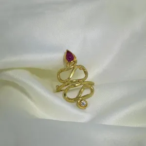 Hydra 18K & 22K Gold Ring w. Ruby & Diamond