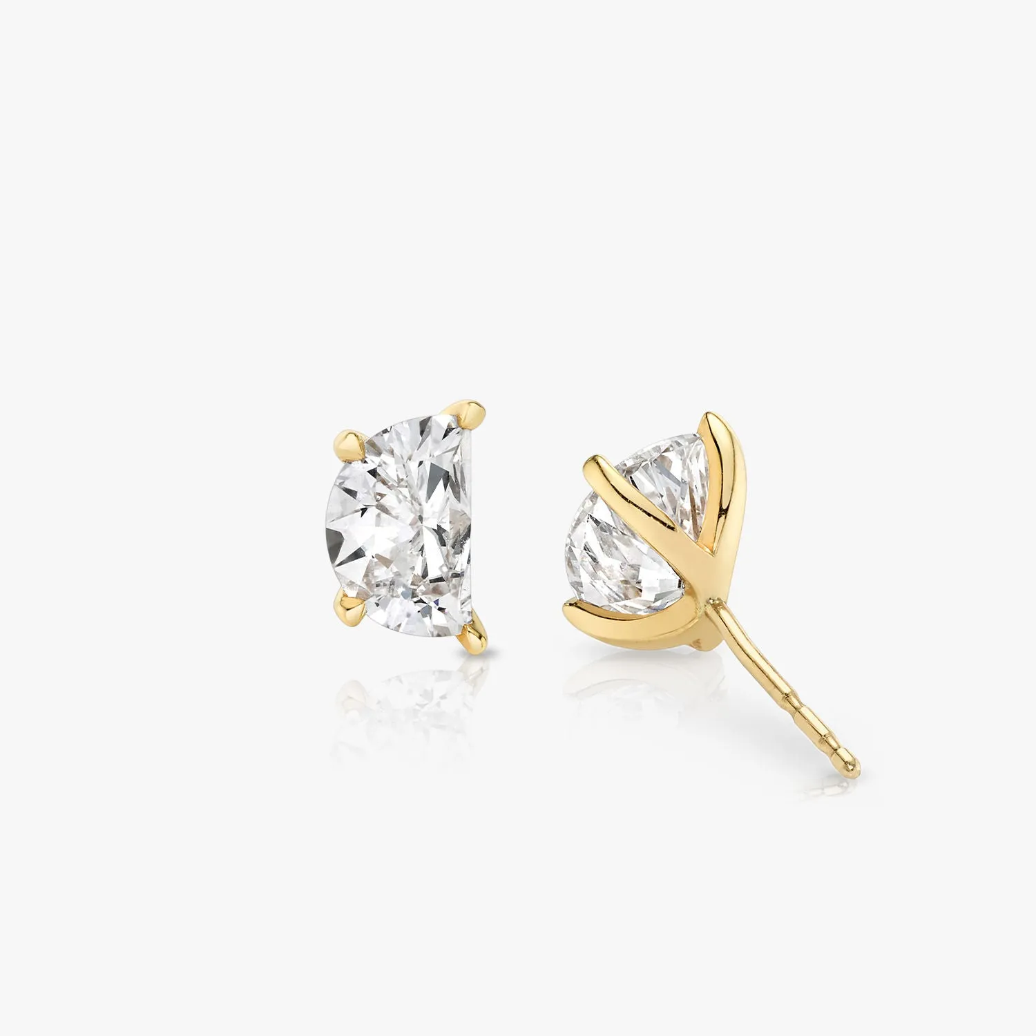 Iconic Half Moon 14K Gold Studs w. Lab-Grown Diamonds, 0.75 ct.