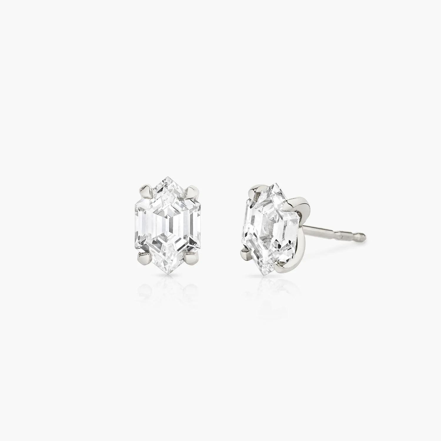 Iconic Long Hexagon 14K Whitegold Studs w. Lab-Grown Diamonds, 0.75 ct.