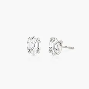 Iconic Long Hexagon 14K Whitegold Studs w. Lab-Grown Diamonds, 0.75 ct.