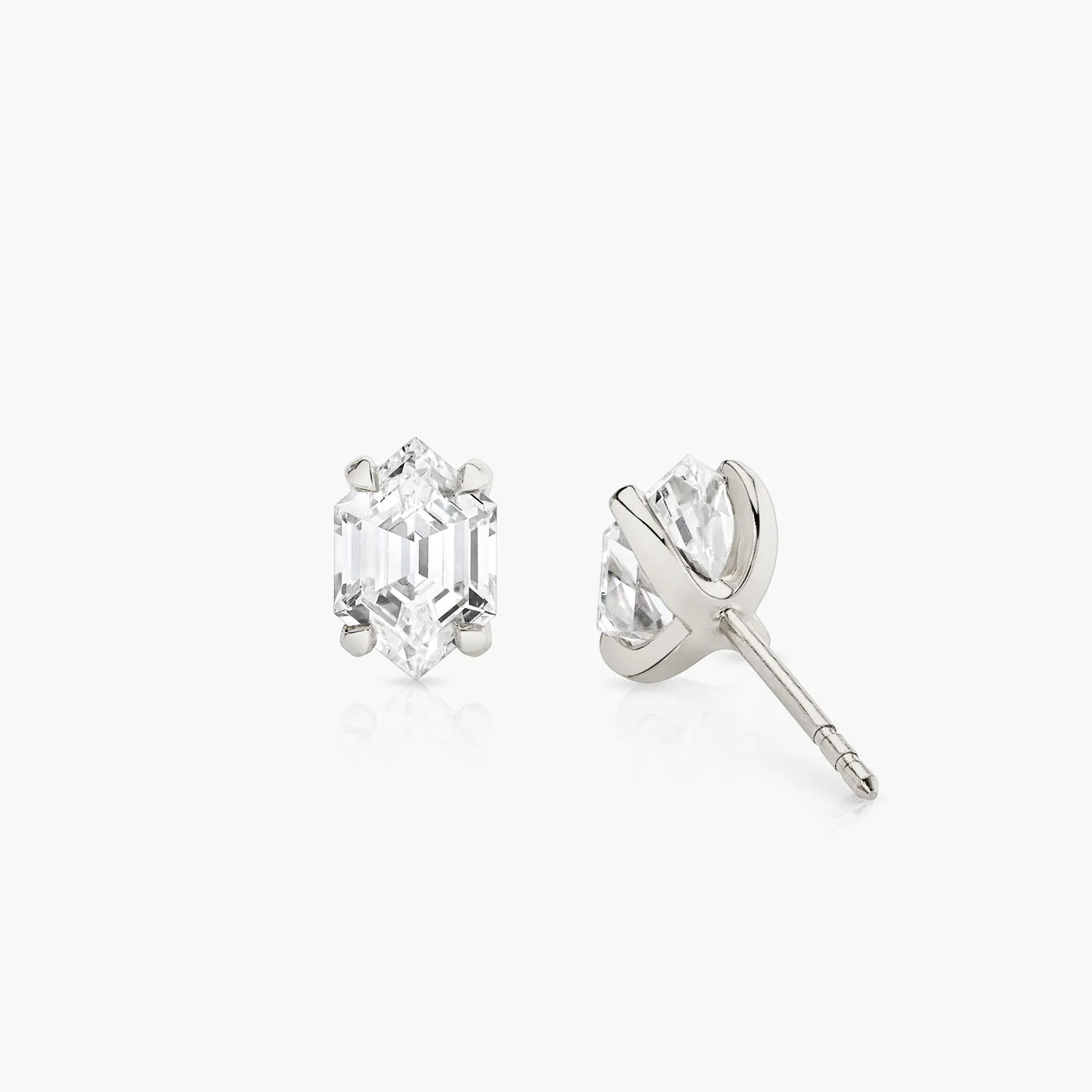 Iconic Long Hexagon 14K Whitegold Studs w. Lab-Grown Diamonds, 0.75 ct.