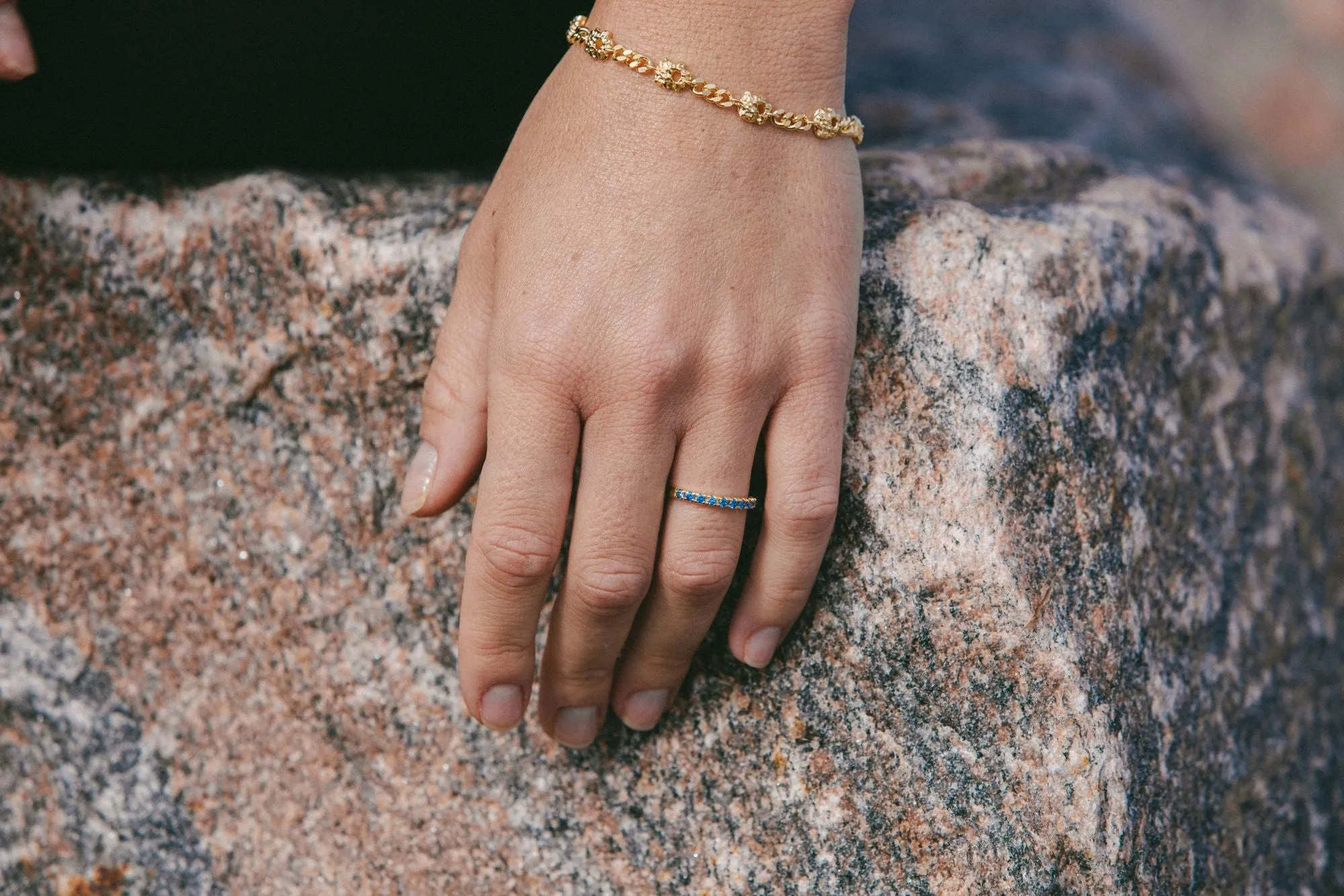 IX Princess Blue Gold Plated Ring