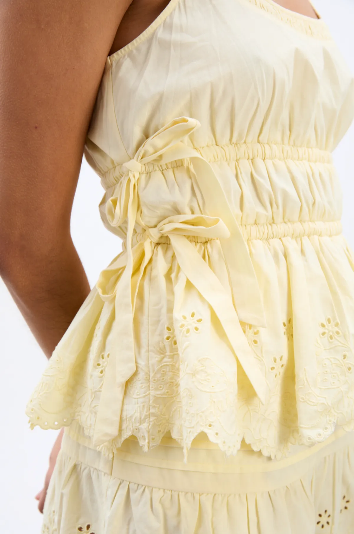 Jade Cami Yellow Broderie White