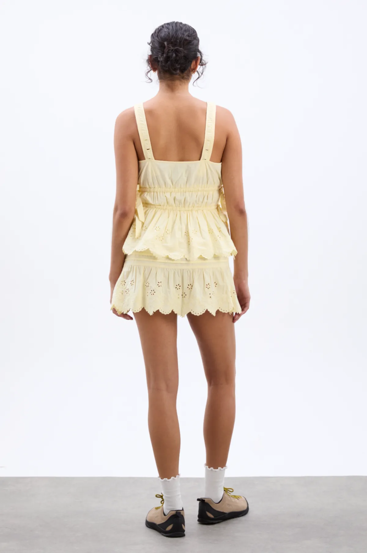 Jade Cami Yellow Broderie White