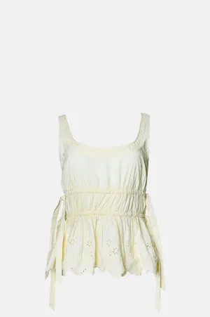 Jade Cami Yellow Broderie White