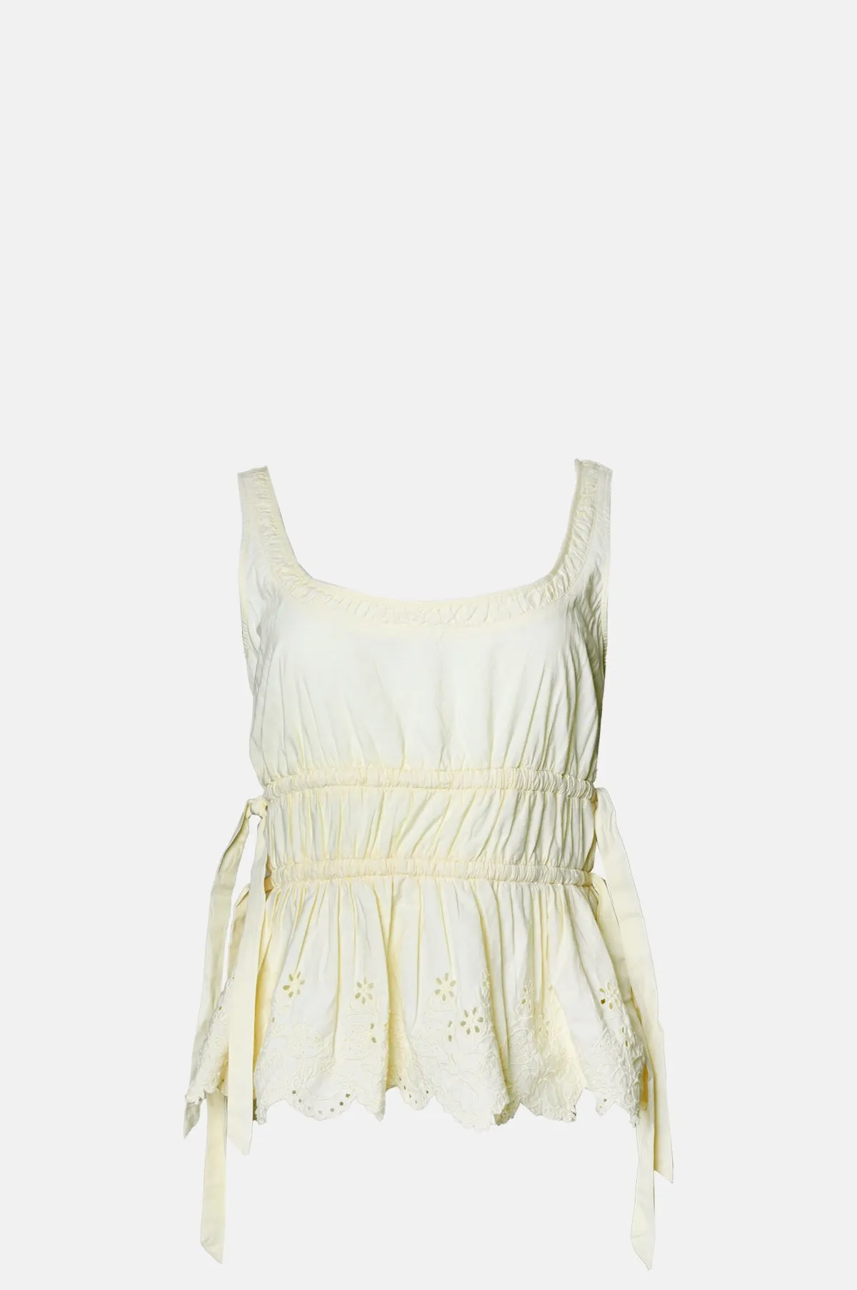 Jade Cami Yellow Broderie White