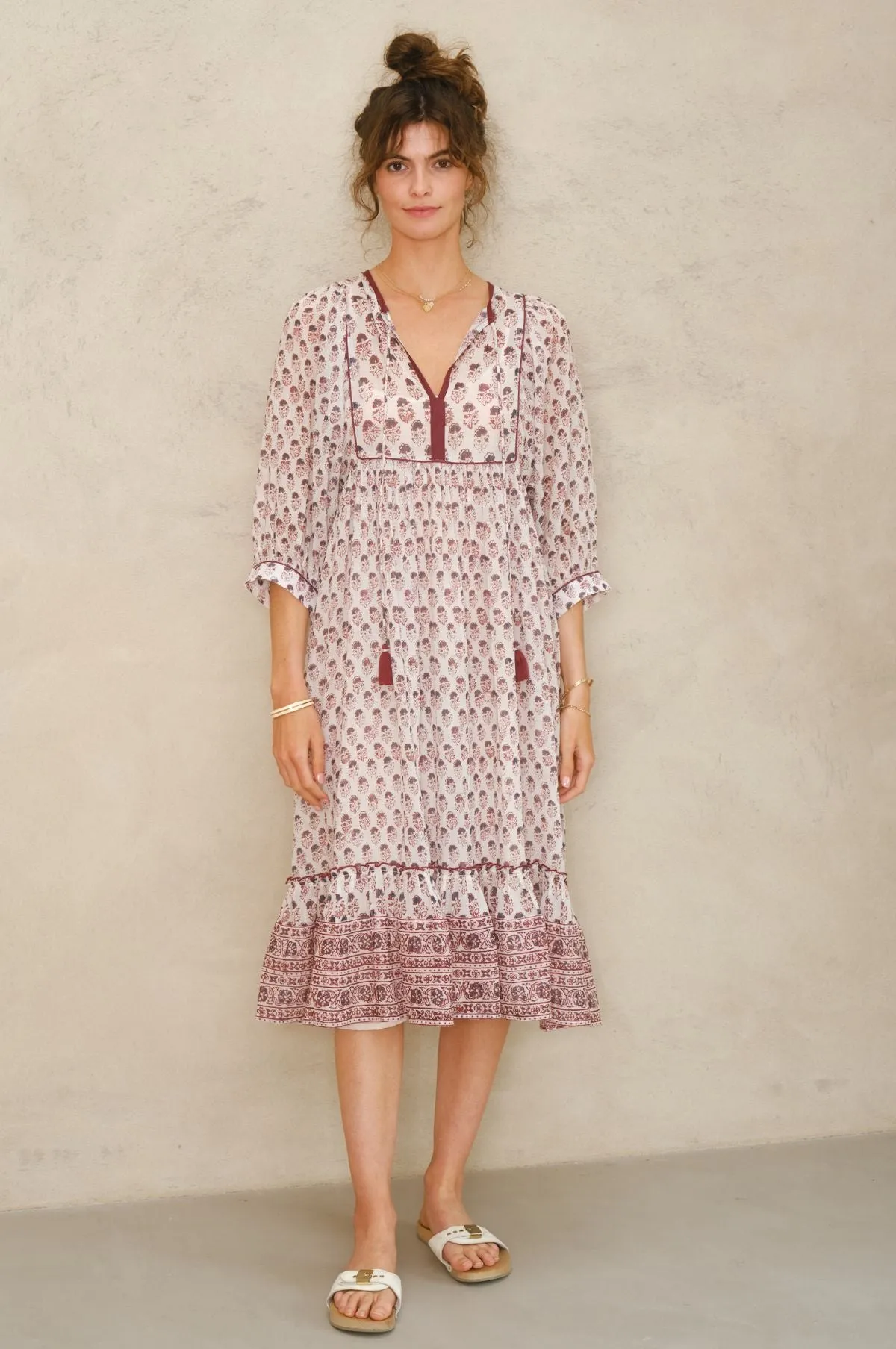 Kiki Print Gathered Dress Blue